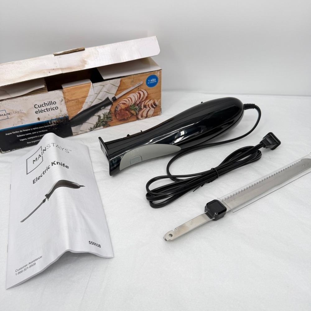 Mainstays Electric Knife Serrated Stainless Steel Blades Kitchen Carving NEW***